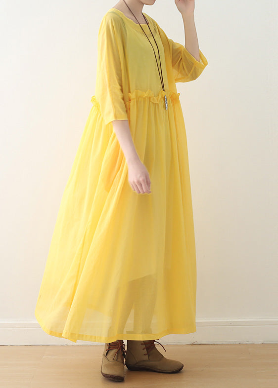 O Neck Half Sleeve Cotton Dresses Stitches Ideas Yellow Art Dress Spring