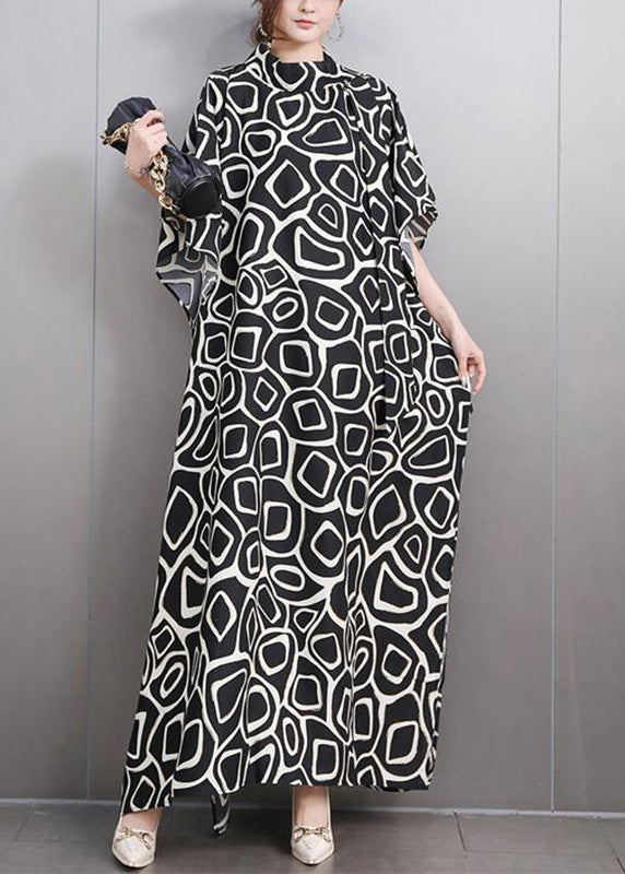 Green Turtleneck Print Side Open Party Maxi Dress Summer