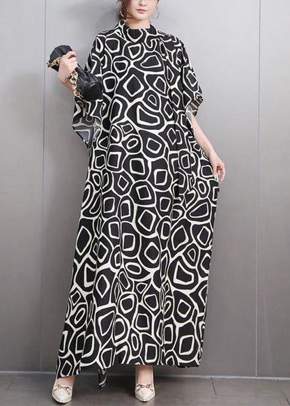 Green Turtleneck Print Side Open Party Maxi Dress Summer