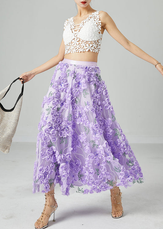Light Purple Embroideried Tulle Skirts Summer