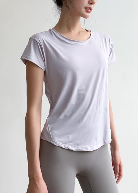 Light Blue Tulle Patchwork Short Sleeve Yoga Top