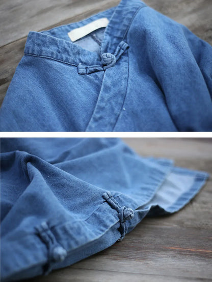 Spring Frog Denim Loose Dress