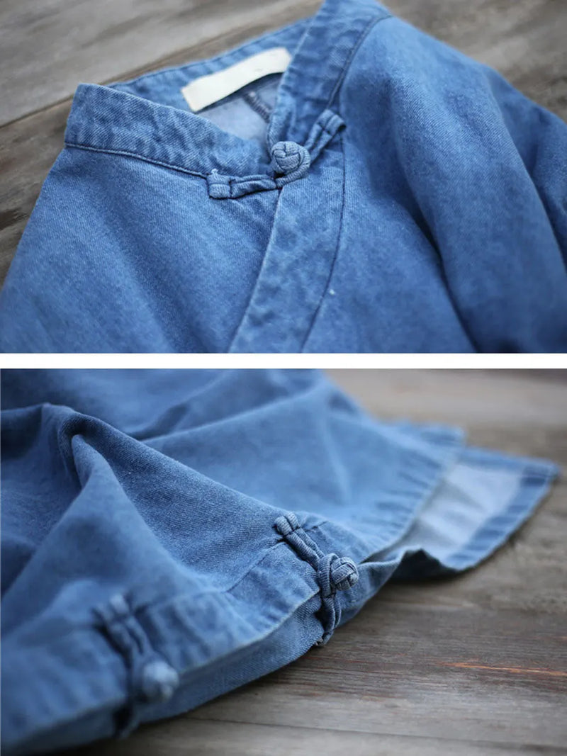 Spring Frog Denim Loose Dress