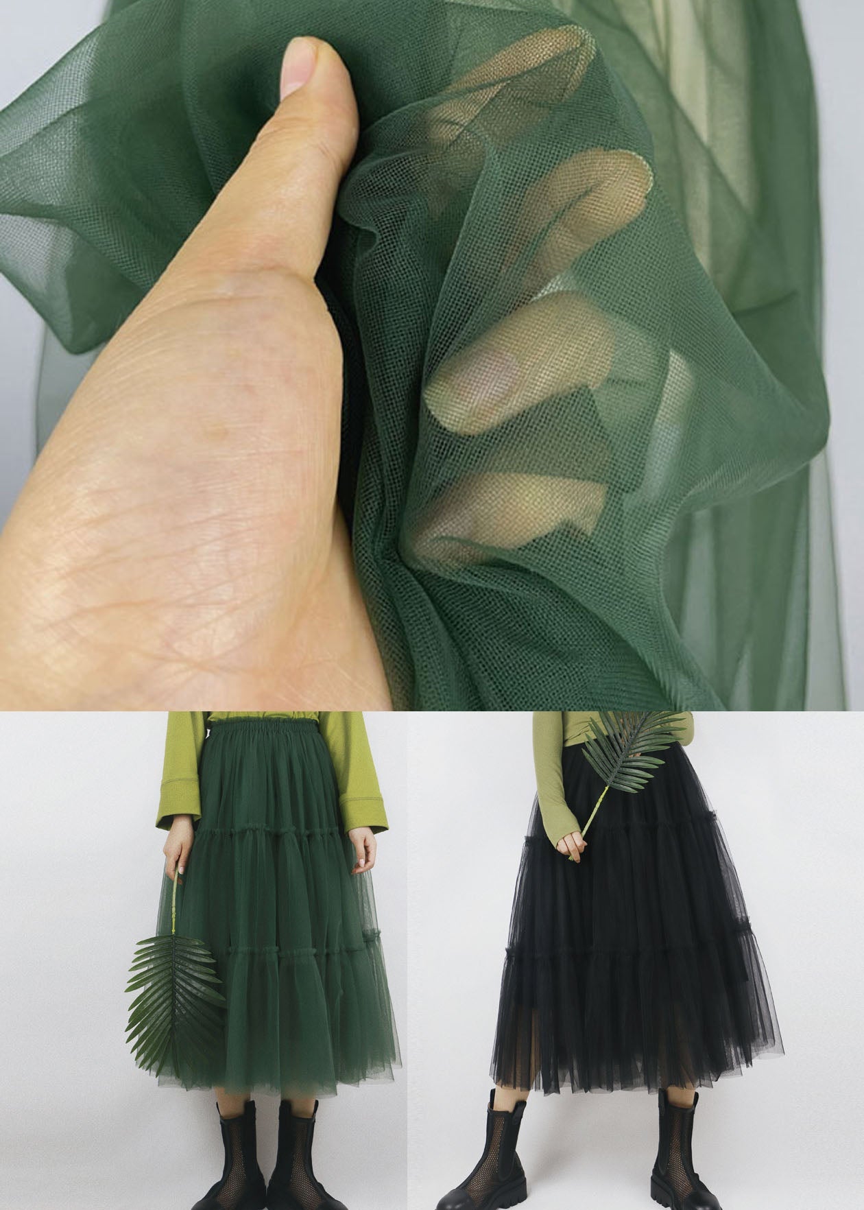Black Elastic Waist Color Tulle a Line Skirts Summer