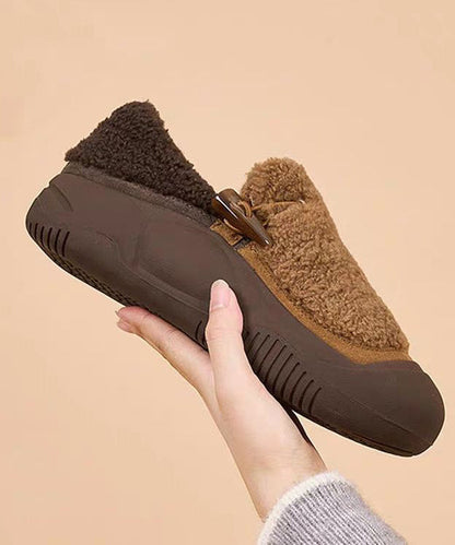 Yellow Cotton Fabric Splicing Platform Warm Flats Shoes