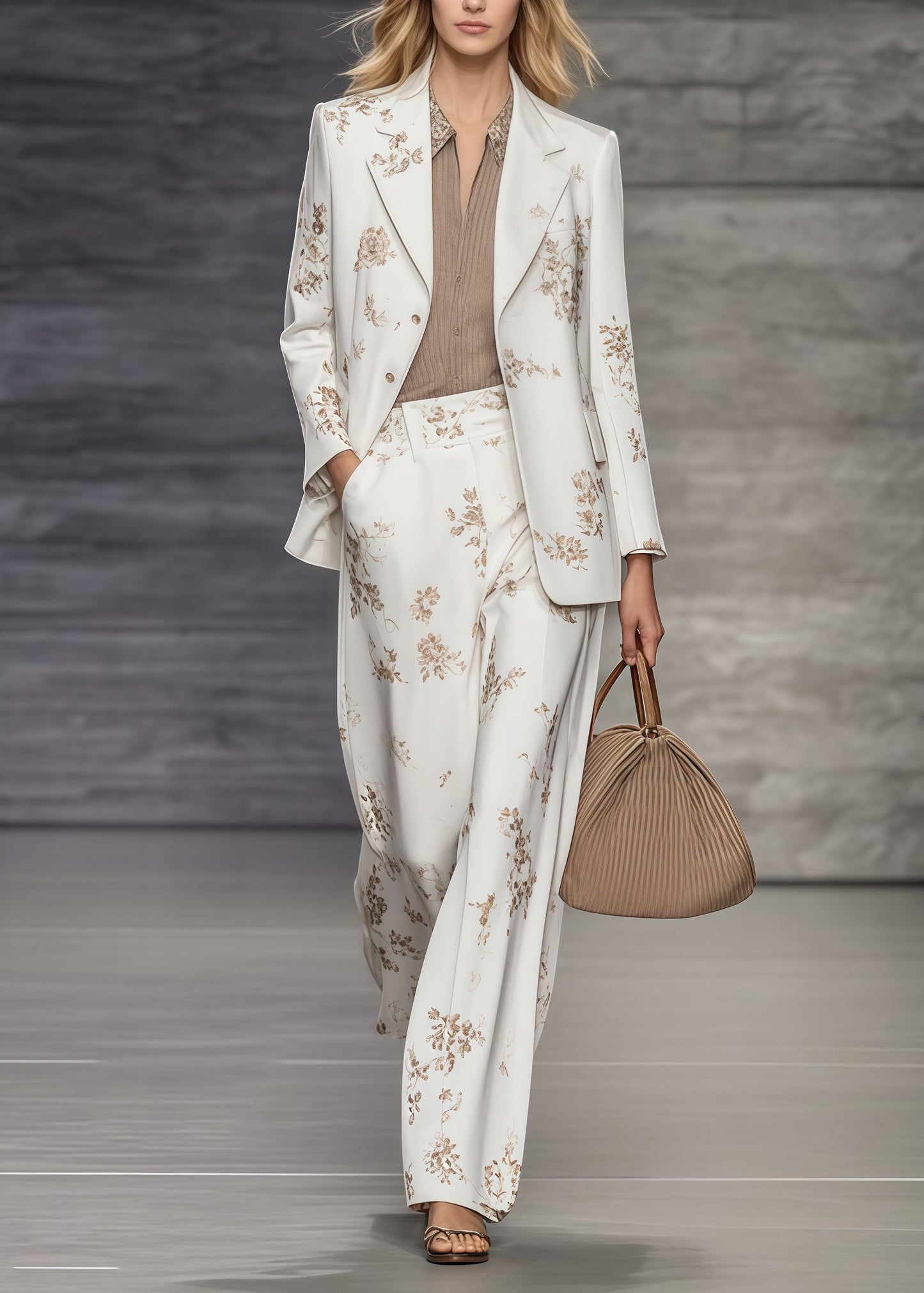 White Print Draping Spandex Coat and Straight Pants Two Piece Set Oversized Spring