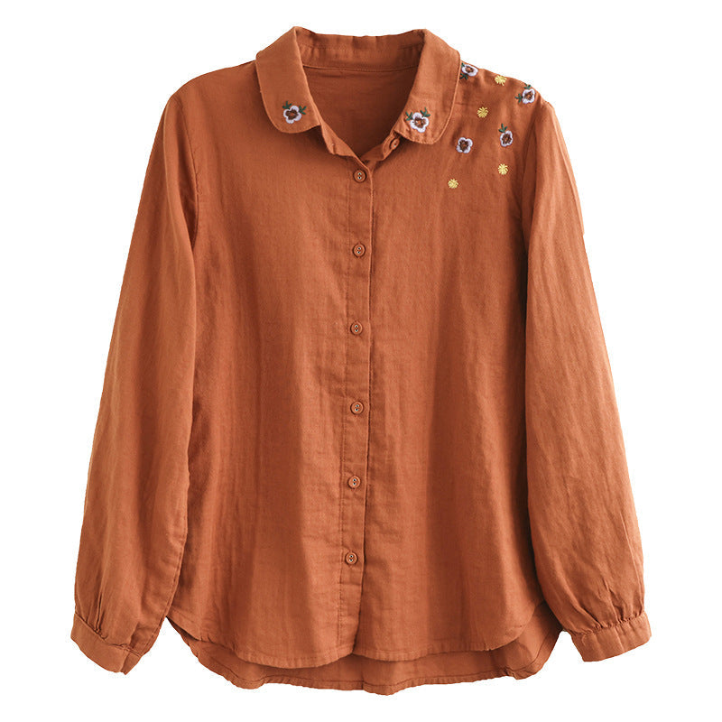 Art Double Layer Cotton Long Sleeve Embroidery Shirt