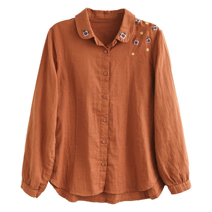 Art Double Layer Cotton Long Sleeve Embroidery Shirt