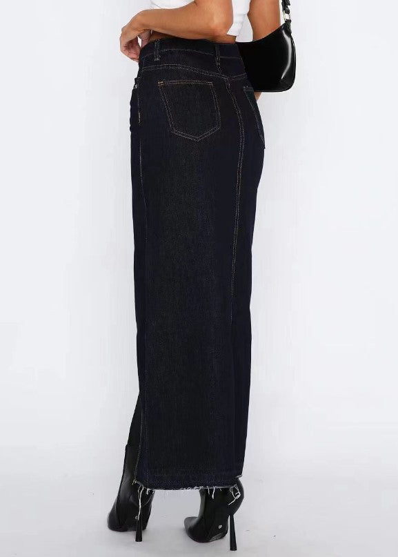 Grey High Waist Side Open Denim Skirts Summer