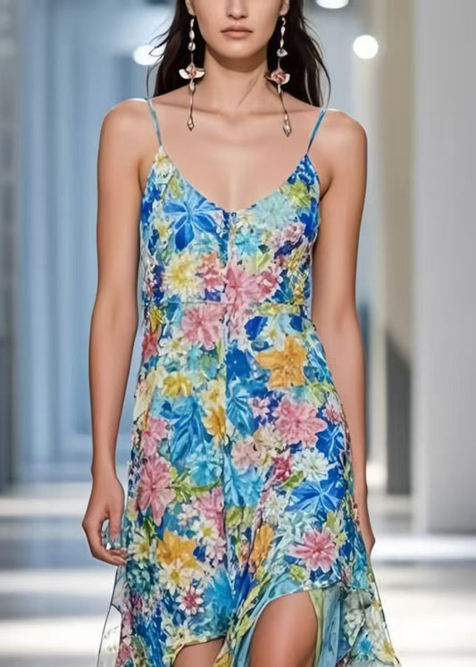 Blue Asymmetrical Print Cami Dress Summer