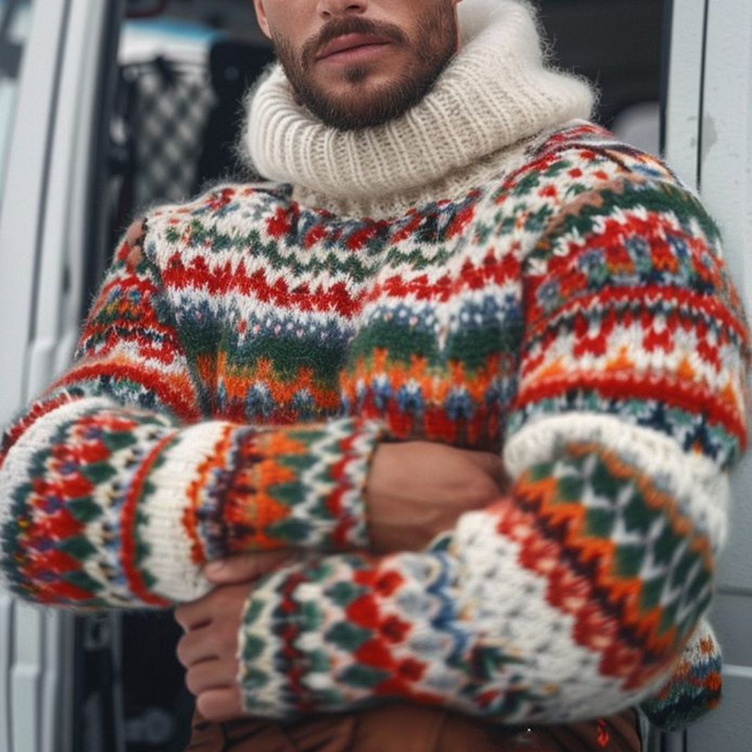 Men's Fairman Island Jacquard Warmth Knitted Turtleneck Sweater artswardrobe