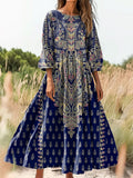 Women's Ethnic Tattoo Pattern Art Print Cotton Round Neck Dress