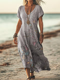 Women's Vintage Floral Art Print Pocket Cotton Dress