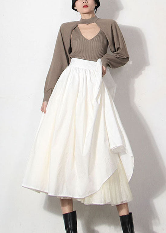 White Zip Up Lace Patchwork Beach Skirts Spring