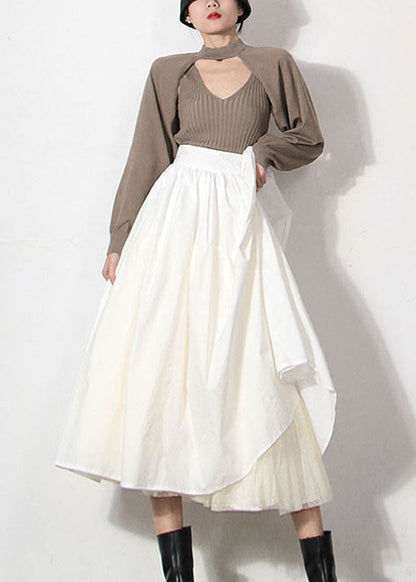 White Zip Up Lace Patchwork Beach Skirts Spring