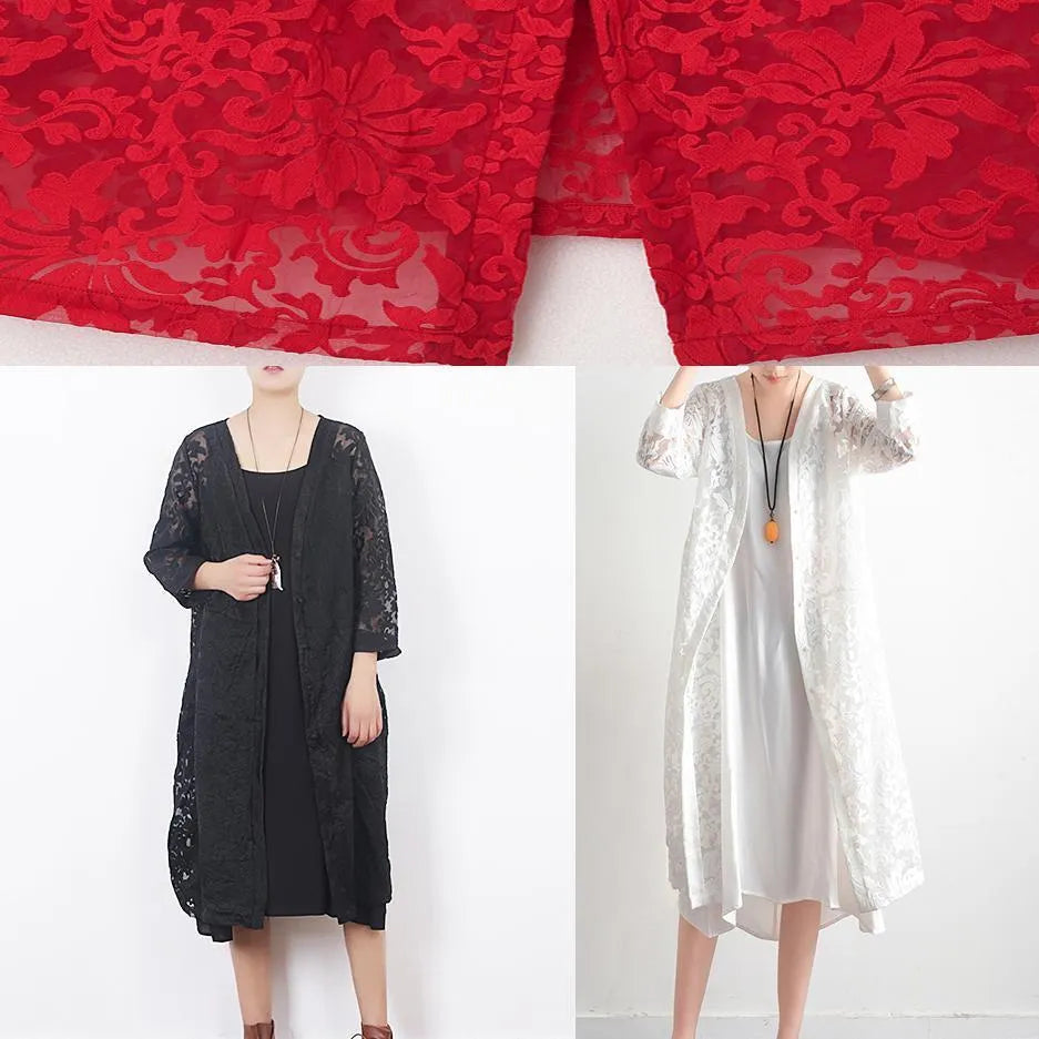 French Black Lace Clothes for Omychic Work Outfits V Neck Loose Summer Hollow Out Cardigan