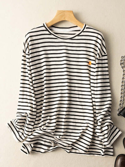 100% Natural Material Stripe Loose T-shirt