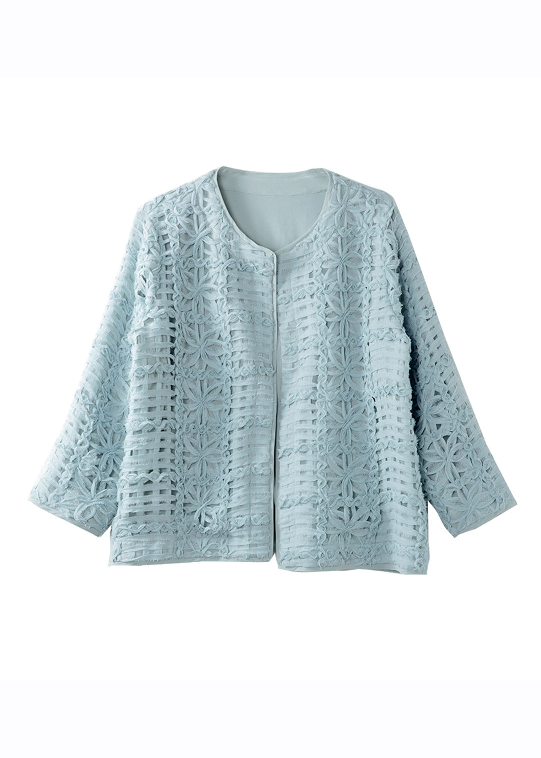Blue Lace Patchwork Hollow Out Cardigans Long Sleeve