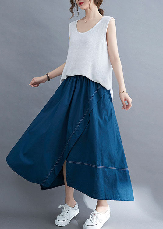 Blue Wrinkled Asymmetrical Patchwork Cotton Skirts Summer