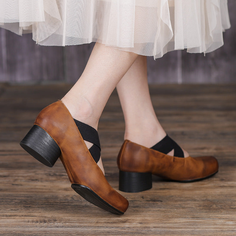 Retro Cowhide Leather Pumps Shoes