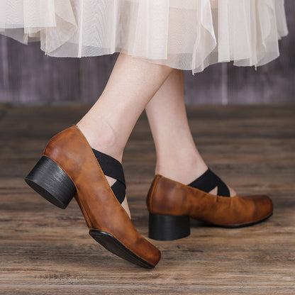 Retro Cowhide Leather Pumps Shoes