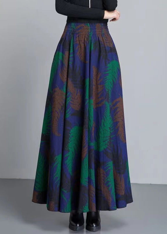 Colorblock Print Pockets Elastic Waist Cotton Skirt Winter