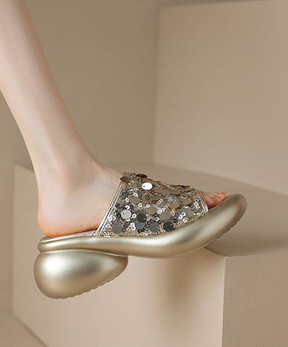 Sequins Platform Silver Breathable Mesh Slide Sandals