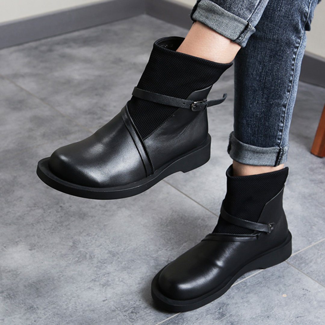 Cozy Leather Paneled Flats Martin Boots