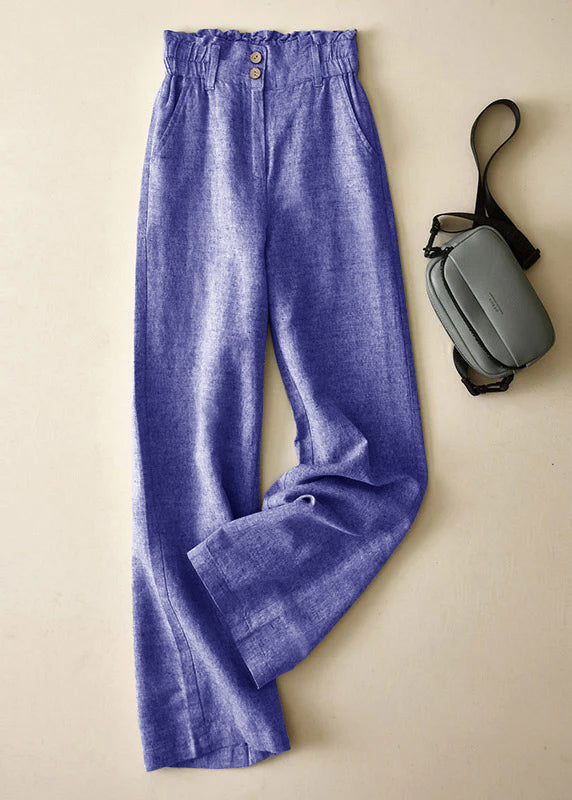 Grey High Waist Button Linen Straigh Pants Summer
