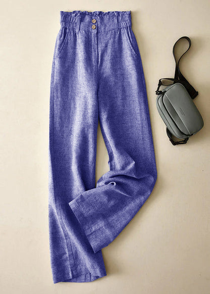 Grey High Waist Button Linen Straigh Pants Summer
