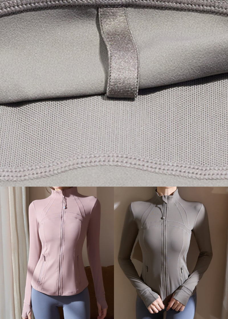 Modern Pink Stand Collar Long Sleeve Yoga Coats