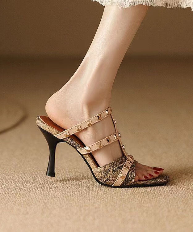 Mulberry Stiletto Faux Leather Rivet Splicing Slide Sandals