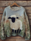 Comstylish Lovely Fuzzy Blacknose Sheep Embroidered Cozy Knit Sweater