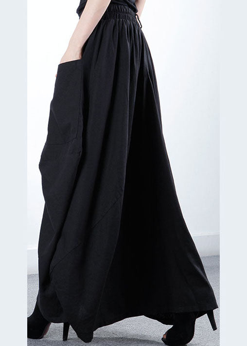 Simple Black Pockets Patchwork Asymmetrical Design Winter Skirt