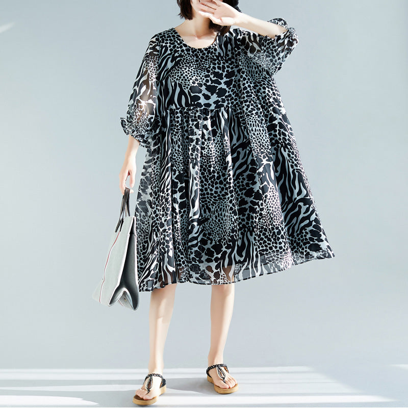 Classy Prints Chiffon Long Shirts Design O Neck Dresses Cotton Summer Dresses