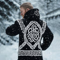 Men's Viking Tribal Jacquard Celtic Inspired Chunky Knit Hooded Sweater artswardrobe
