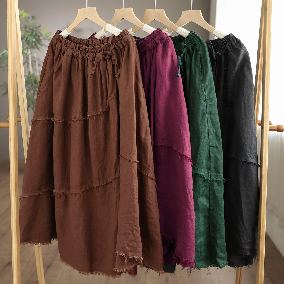 Cozy Autumn Trim Linen A-line Skirt