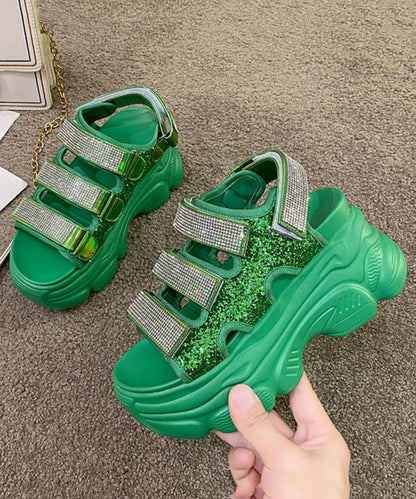 Green Zircon Sequins Splicing Peep Toe Platform Sandals