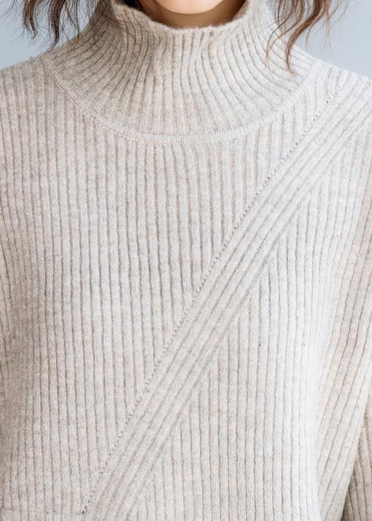 For Beige Knitted Top High Neck Knit Wear Front Open