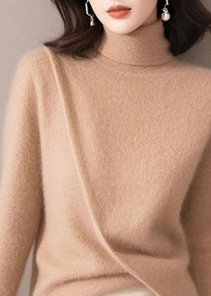 Organic Light Camel Asymmetrical Cotton Knit Sweaters Spring