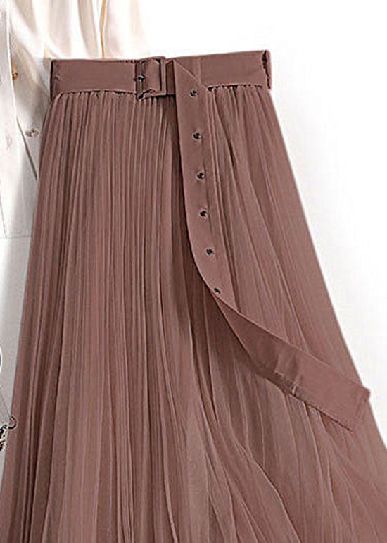 Coffee Wrinkled Patchwork Tulle Skirts Spring