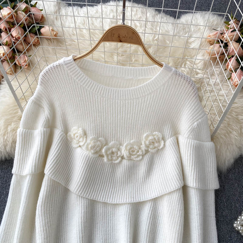 Flowers Long Sleeve Sweater Round Neck Sweater 005