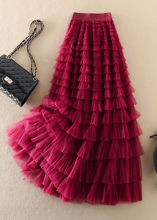 Rose Wrinkled Tulle Skirts Spring