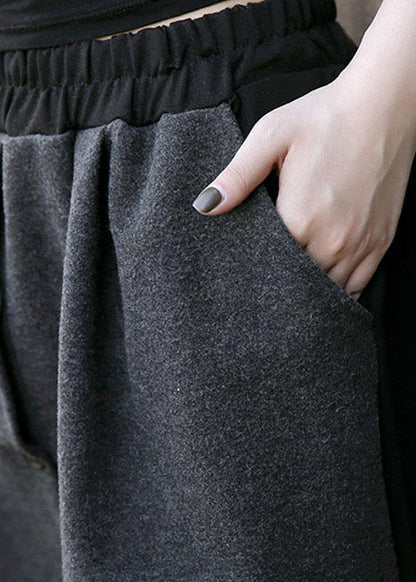 Woolen Blended High Waist Pants Loose Patchwork Pants Skirt