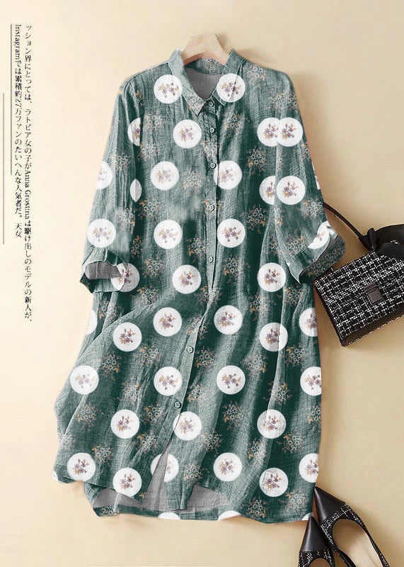 Pink Embroidered Patchwork Linen Shirt Dress Summer