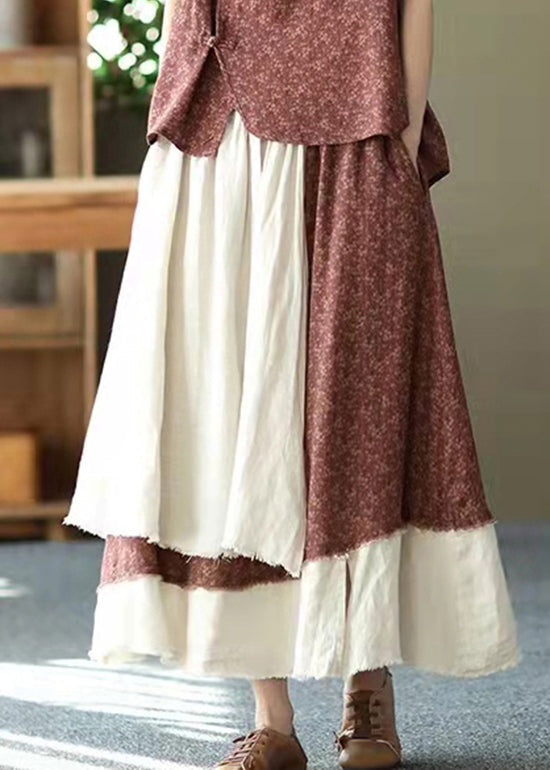 Asymmetrical Design Elastic Waist Layered Design Pockets Linen Skirt Summer