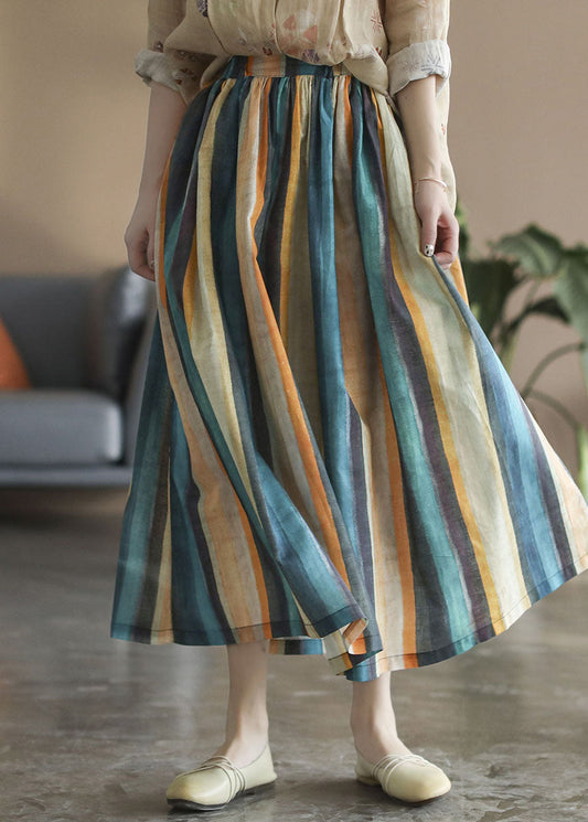 Color Stripe Striped Linen a Line Skirts Spring