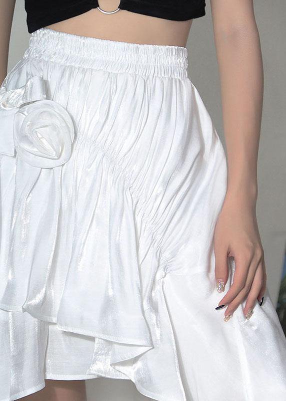 Fine White Cinched Asymmetrical Design a Line Skirt