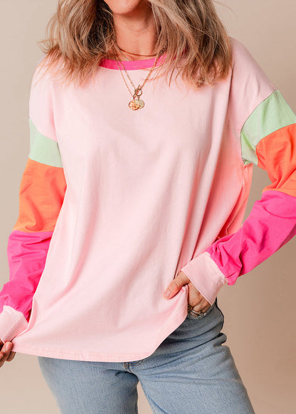 Modern Rainbow Patchwork O-neck Sweatshirt Fall