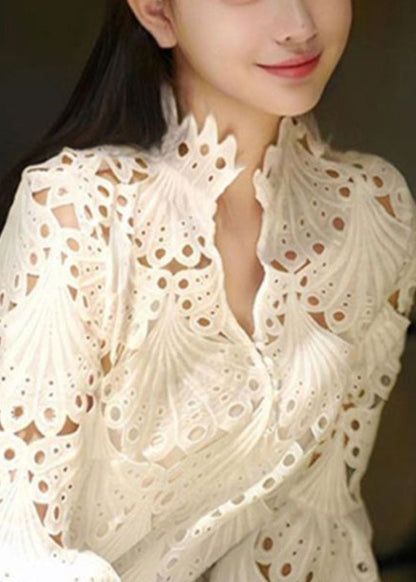 Art White Hollow Out Lace Dresses Flare Sleeve